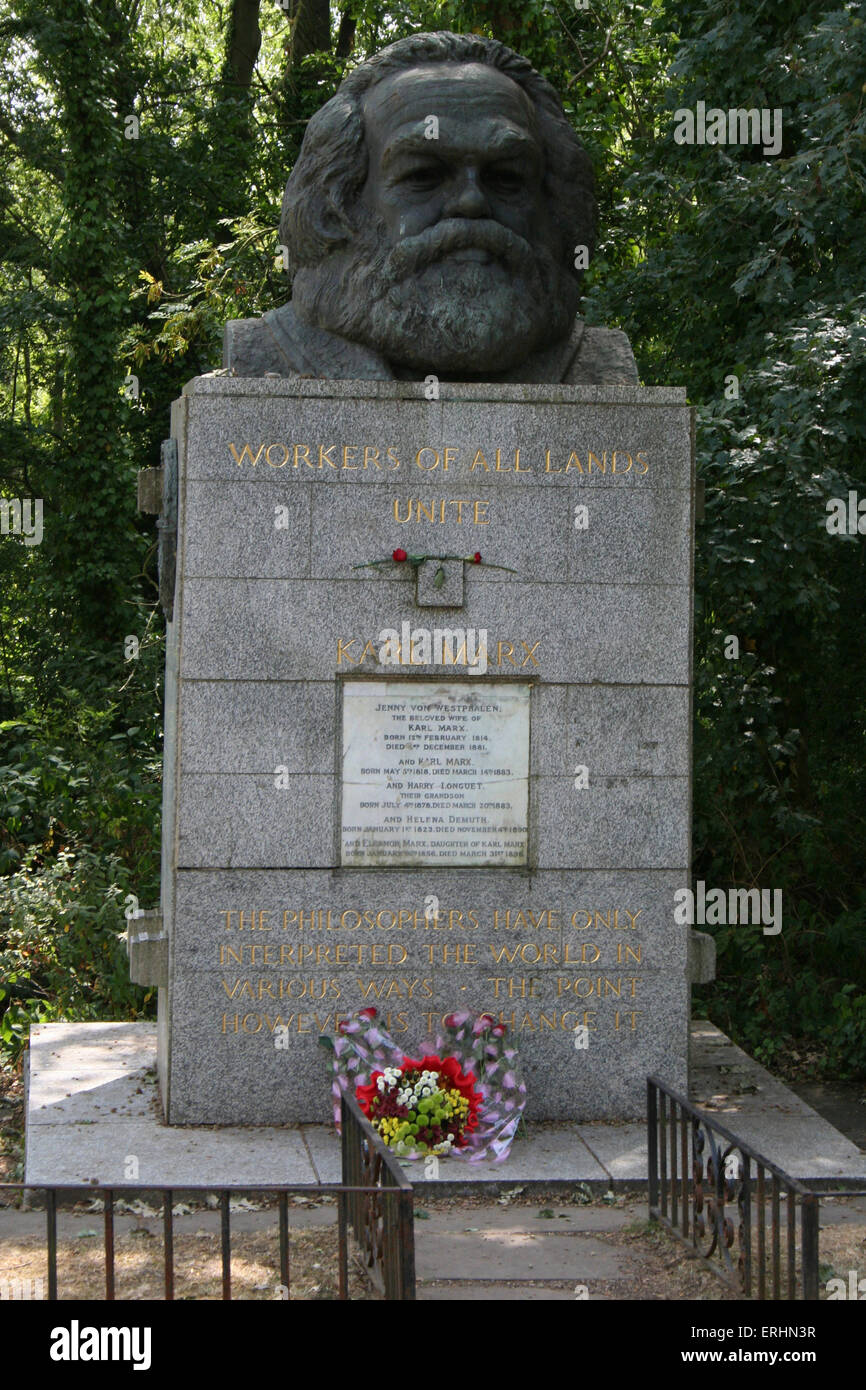 Pierre tombale de Karl Marx au Cimetière de Highgate 5 mai 1818 - 14 mars 1883 Banque D'Images