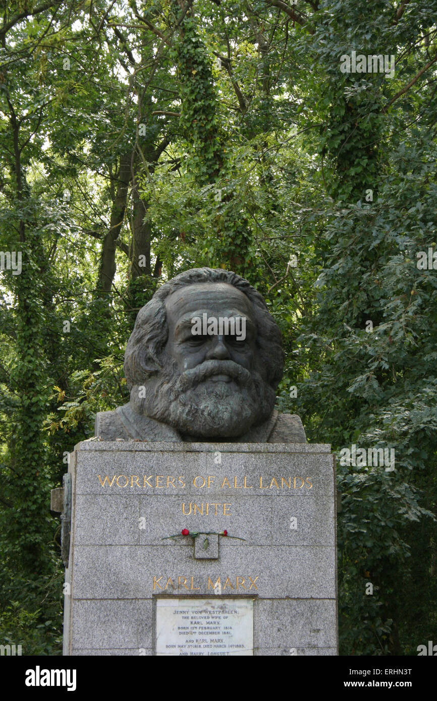Pierre tombale de Karl Marx au Cimetière de Highgate 5 mai 1818 - 14 mars 1883 Banque D'Images