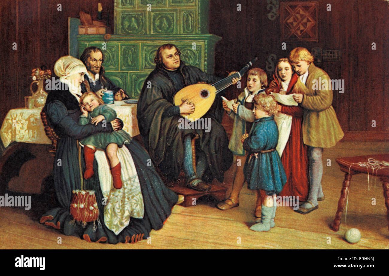 Martin Luther avec sa famille par Gustav Spengenber . (1828 - 1891), théologien allemand réformateur religieux10 novembre 1483 - 18 Banque D'Images