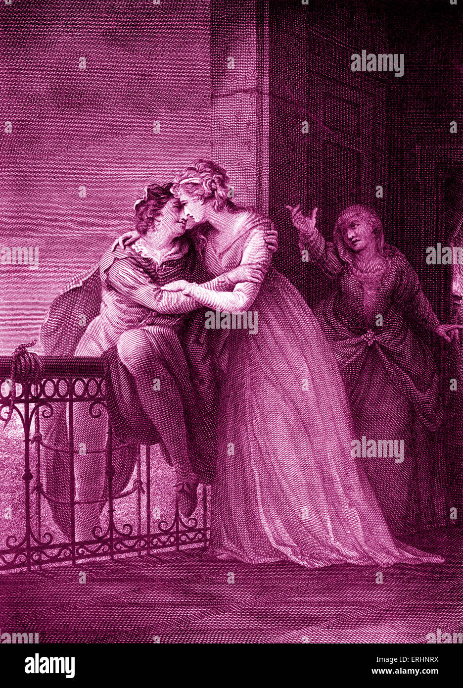 William Shakespeare Roméo et Juliette de jeux - Acte III, scène v. Romeo Juliet et infirmière en salle de Juliette . Poète anglais et Banque D'Images