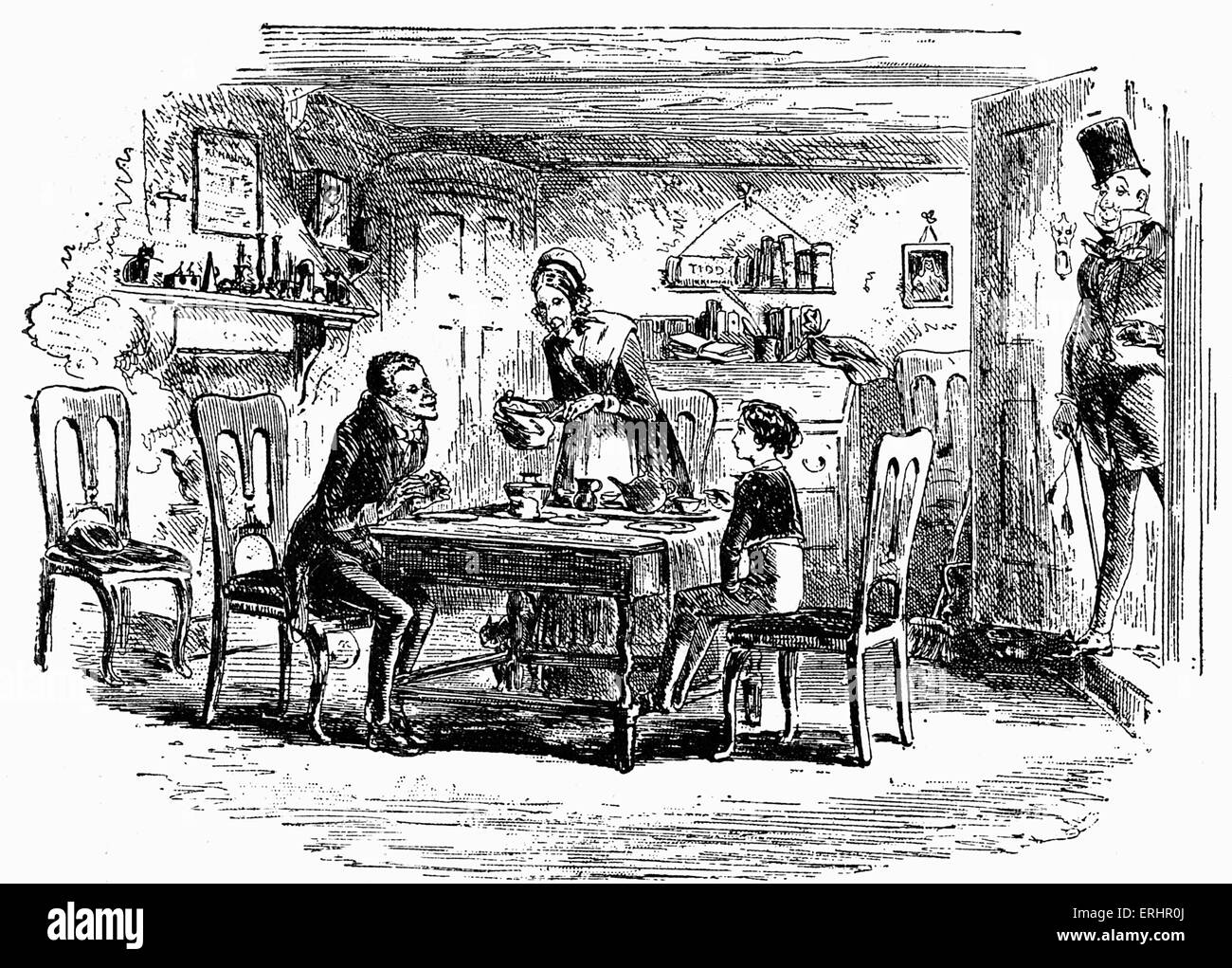 Le roman de Charles Dickens 'David Copperfield' - Illustration de David Copperfield et Uriah Heep dessiné par Phiz. Romancier britannique- Banque D'Images