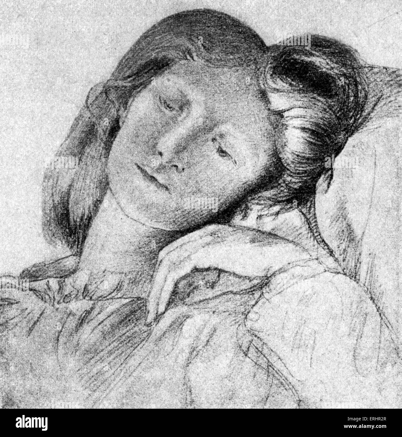 Elizabeth Siddal - épouse de Rossetti. Modèle de l'artiste britannique, poète et artiste : 25 juillet 1829 - 11 février 1862. D'après un dessin de Dante Gabriel Rossetti. Banque D'Images