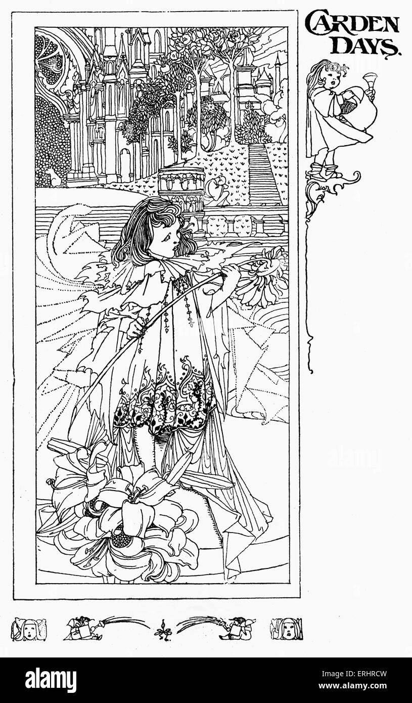 A Child's Garden of Verses - par Robert Louis Stevenson. Sous-titre suivant : 'Journées des Plantes'. Rl : poète, romancier écossais, billet d'auteur, 13 novembre 1850 au 3 décembre 1894. Illustration par Charles Robinson : 1870-1937 Banque D'Images