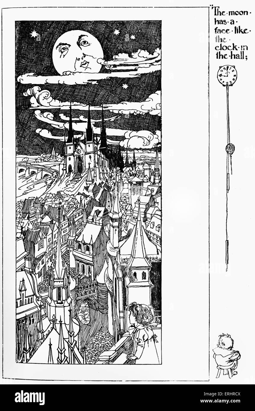 A Child's Garden of Verses - par Robert Louis Stevenson. Sous-titre suivant : La lune a un visage comme l'horloge dans le hall". Rl : Banque D'Images