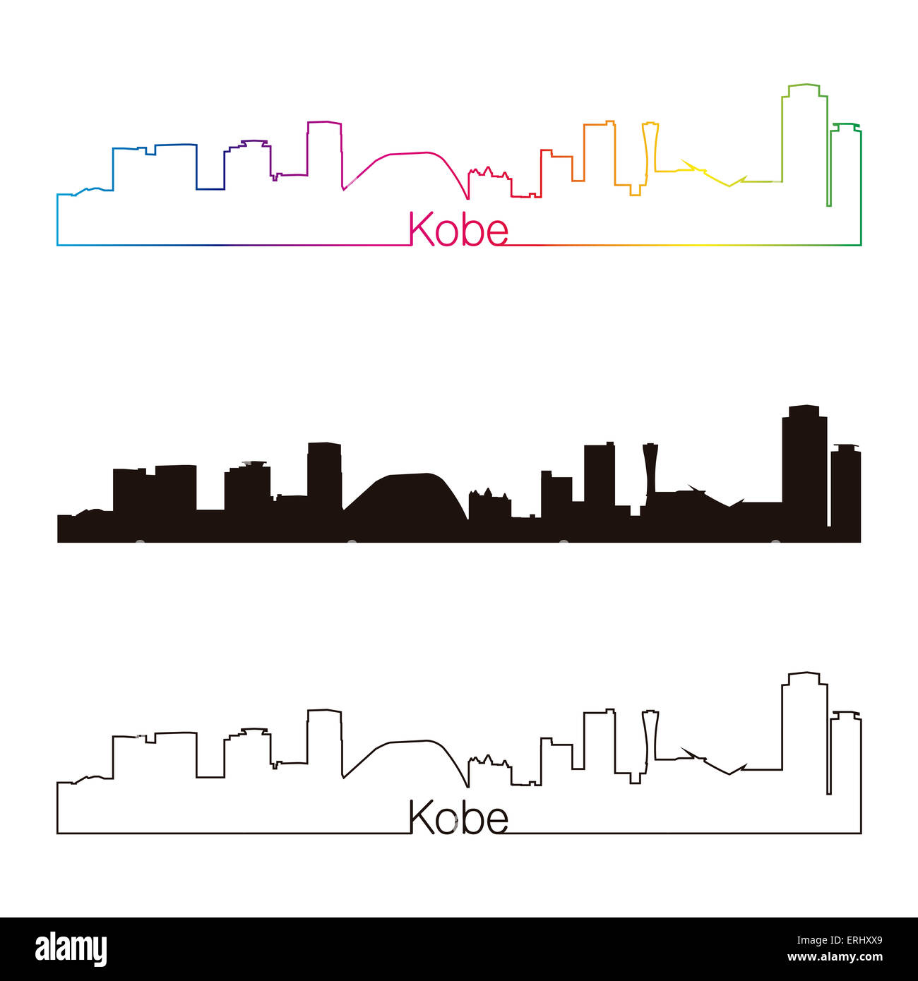 Skyline Kobe style linéaire avec rainbow en fichier vectoriel éditable Banque D'Images