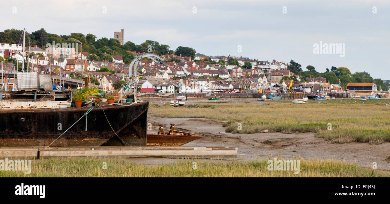 La ville historique de Leigh Sur Mer vues de l'ouest alors que la marée est out. Leigh-On Sea Essex England Royaume-Uni Europe Banque D'Images