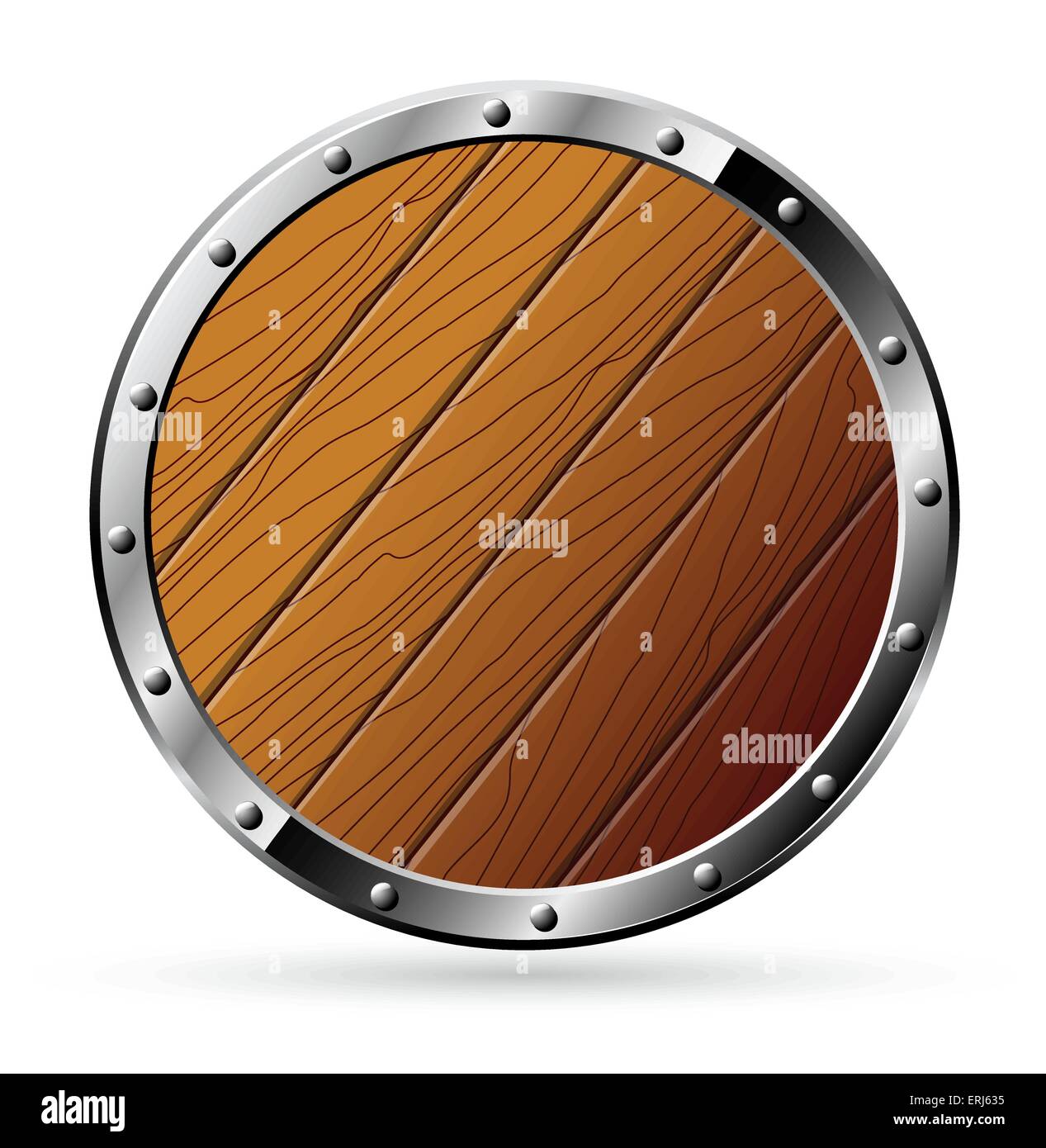 Bouclier rond à partir de bois et d'acier - isolated on white Illustration de Vecteur