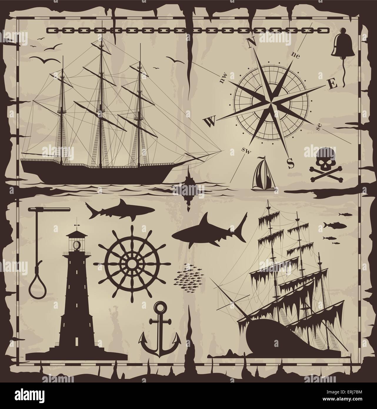 Ensemble d'éléments de design nautique vecteur. Pas de trace. Toutes les images peuvent être facilement modifiées. Illustration de Vecteur