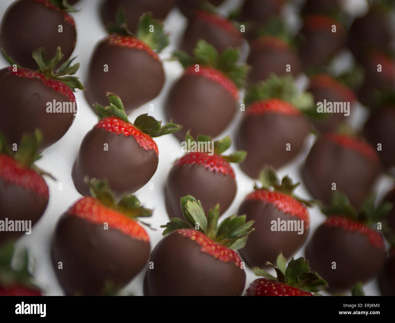 Tas de des fraises au chocolat Banque D'Images