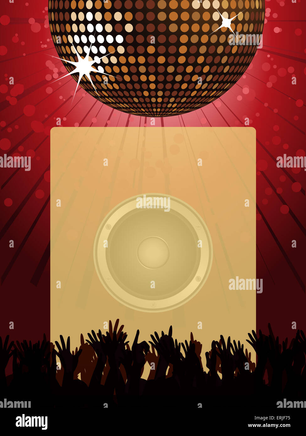 Portrait Disco Party Poster avec boule disco le président foule et bord pour vos messages Banque D'Images