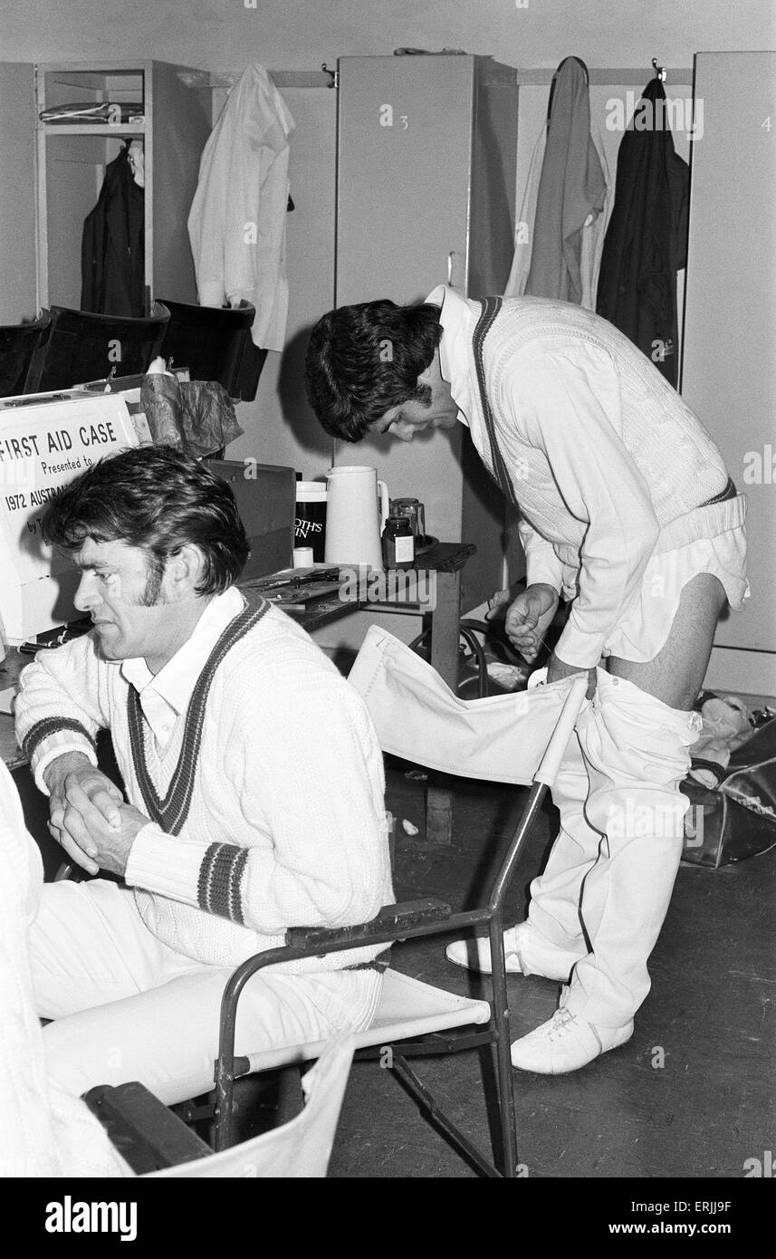 Tournée australienne de Grande-Bretagne pour les cendres. Premier test match à Old Trafford entre l'Angleterre et l'Australie. Dressing scènes. 9 juin 1972. Banque D'Images