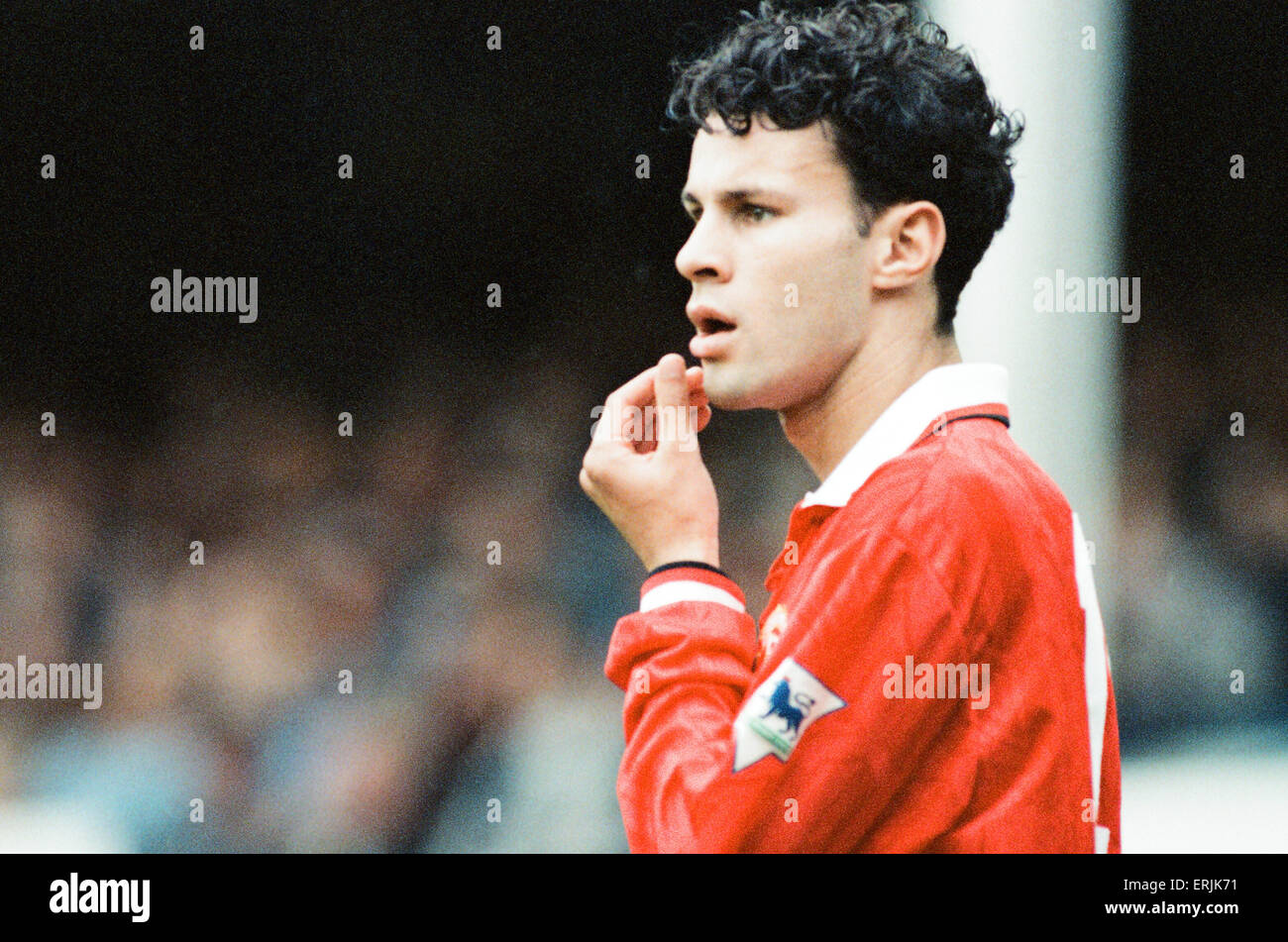Everton 0-2 Manchester United, match de championnat à Goodison Park, samedi le 12 septembre 1992. Ryan Giggs. Banque D'Images