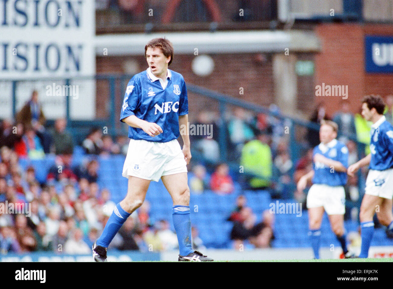 Everton 0-2 Manchester United, match de championnat à Goodison Park, samedi le 12 septembre 1992. Peter Beardsley Banque D'Images