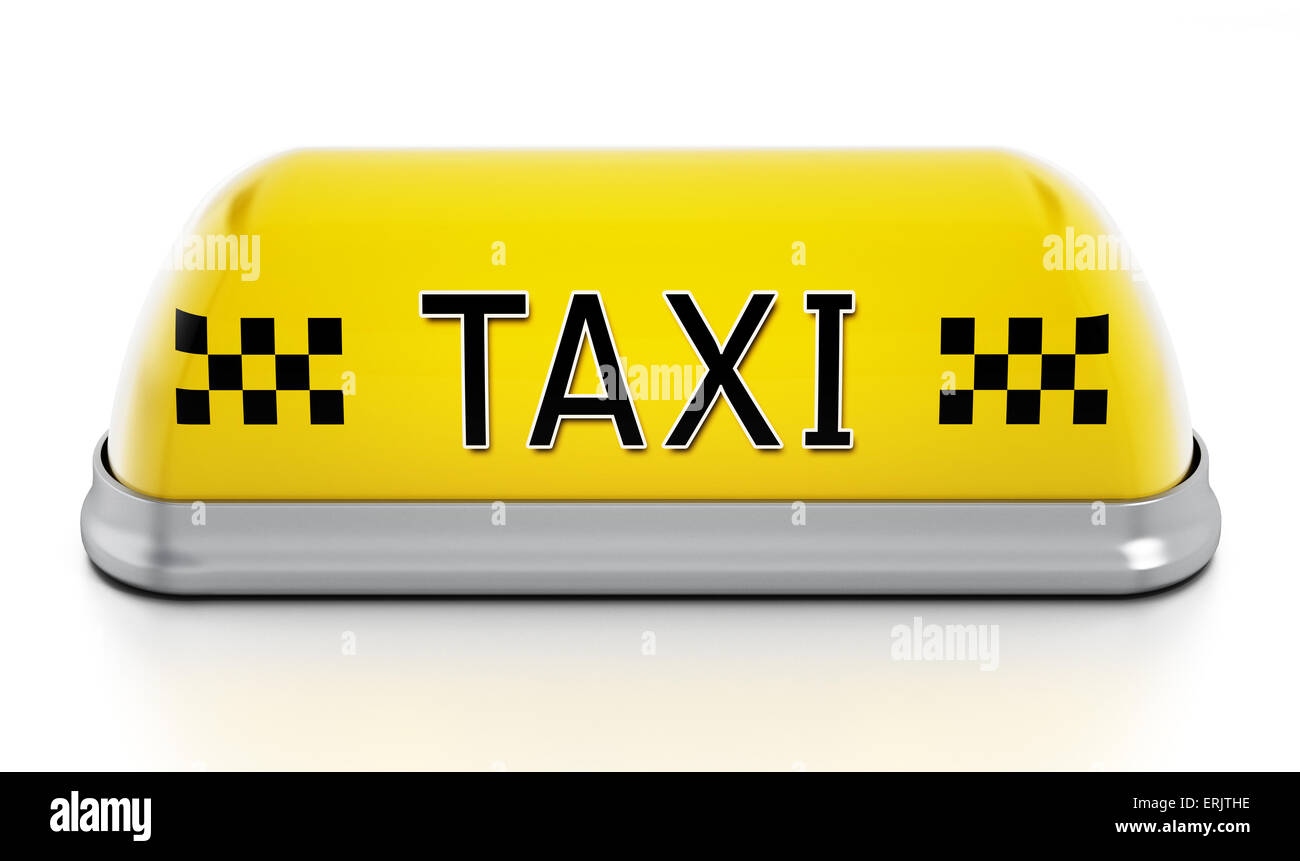 Signe de taxi isolé sur fond blanc. Banque D'Images