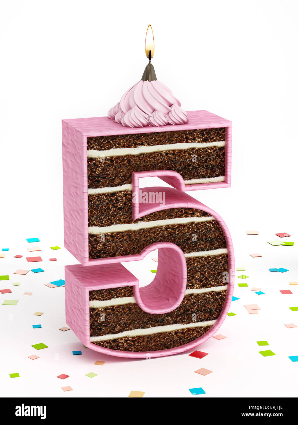 Police De Gâteau D'anniversaire Numéro 5 Avec Bougie Anniversaire De Cinq  Ans Collection Savoureuse