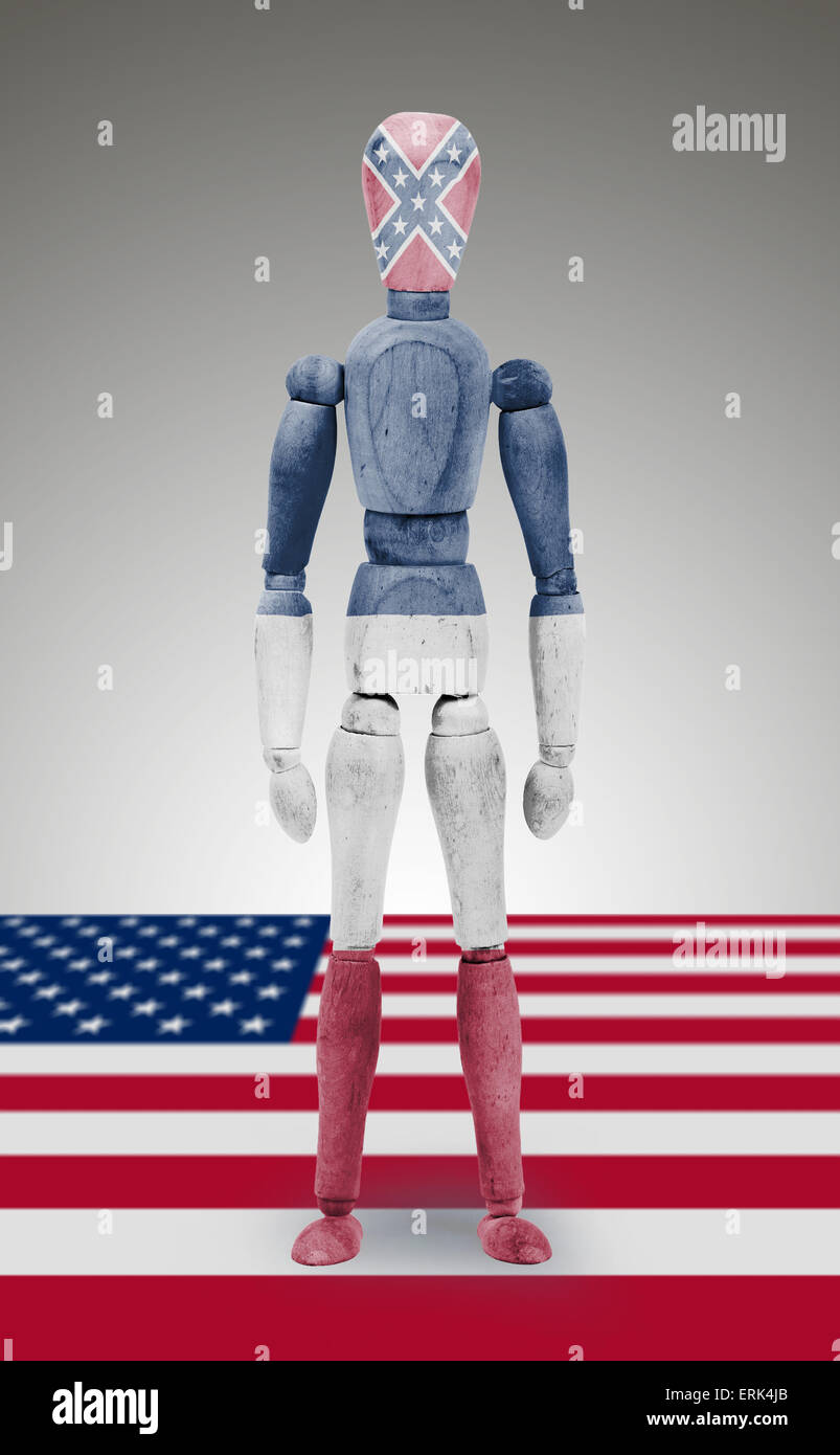 Ancien mannequin mannequin de bois avec nous drapeau bodypaint - Mississippi Banque D'Images