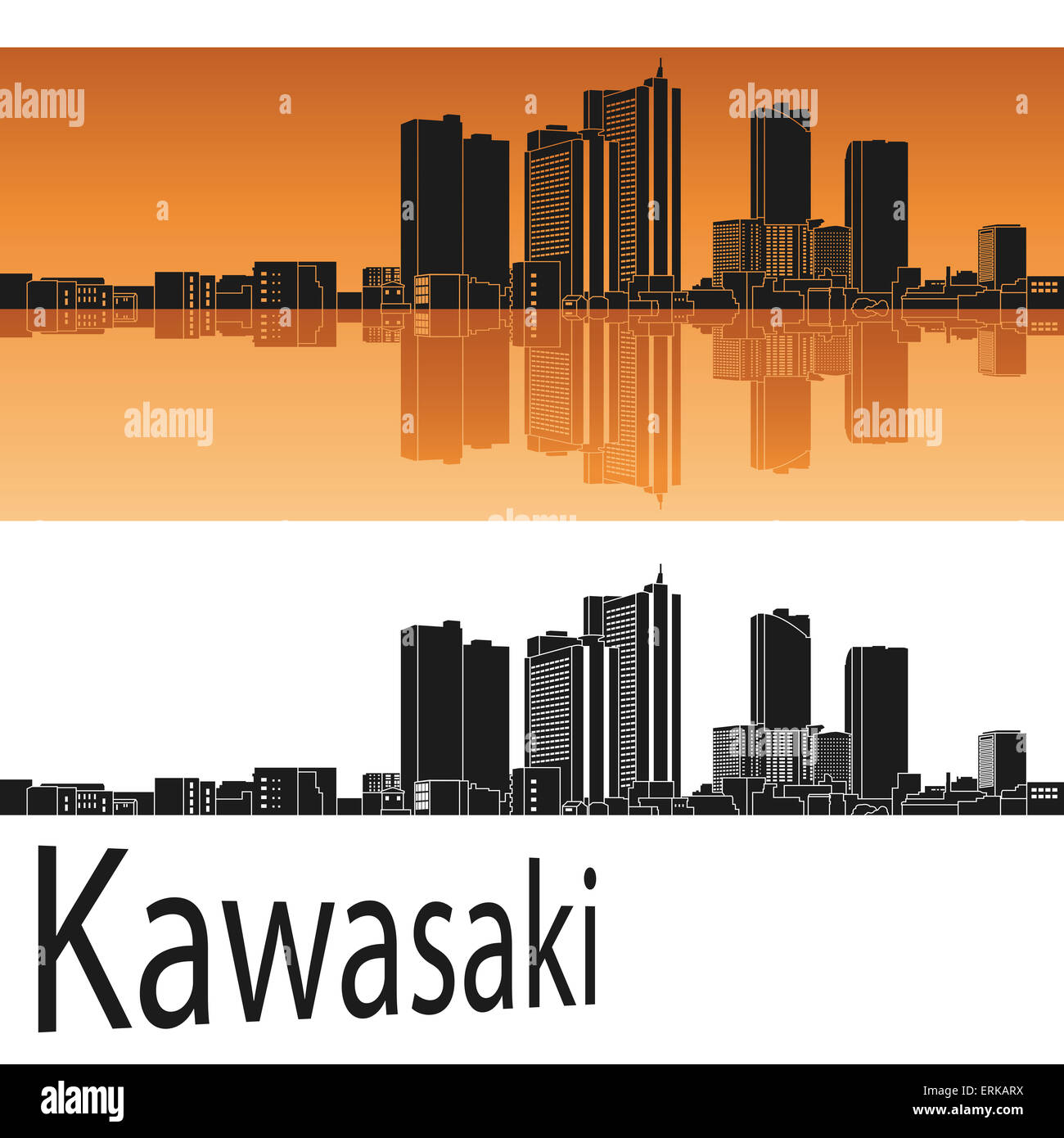 Kawasaki en fond orange en fichier vectoriel éditable Banque D'Images