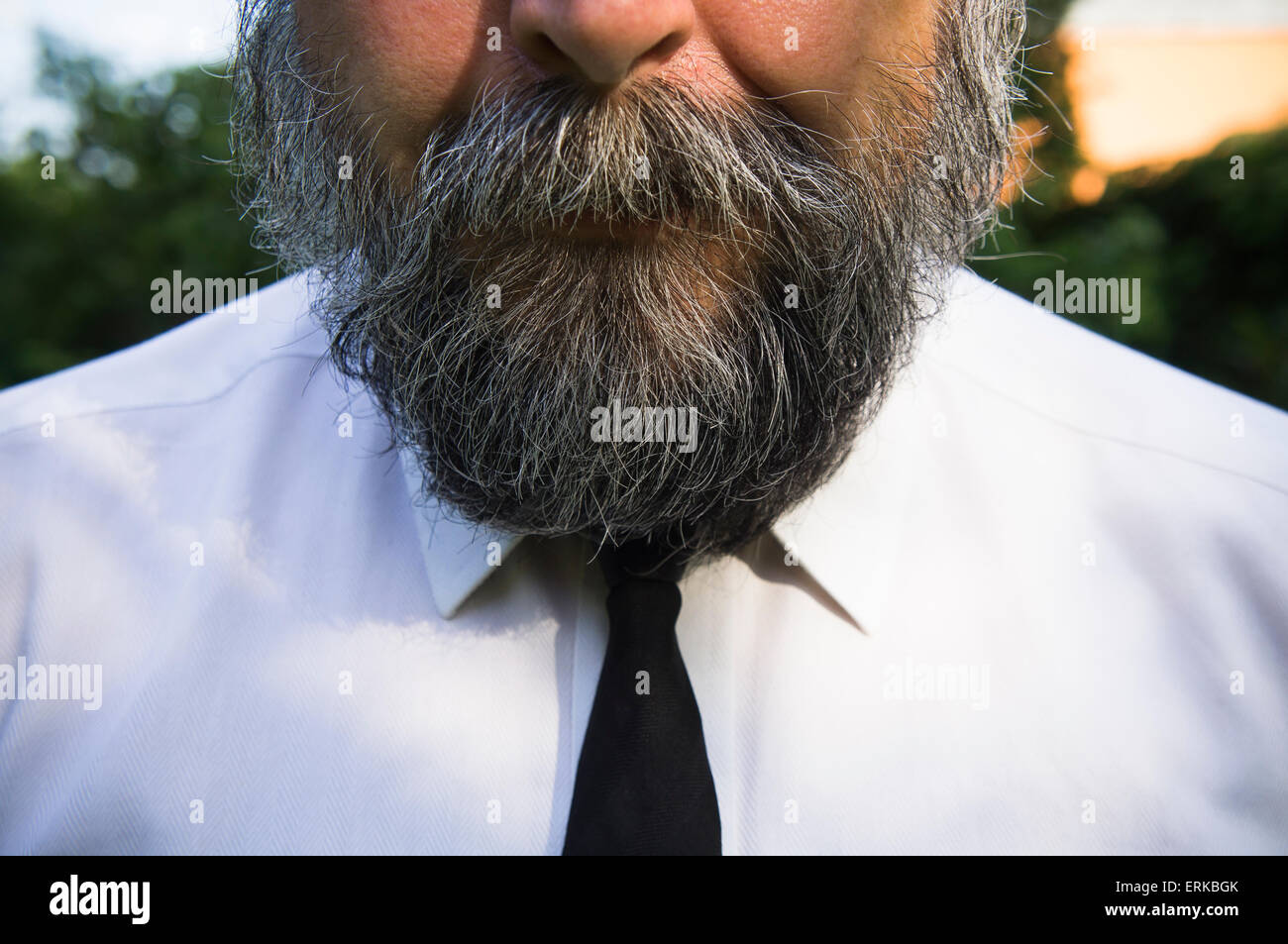 Homme barbu, beard, poivre et sel, couleur noir chemise blanche, cravate  étroite Photo Stock - Alamy