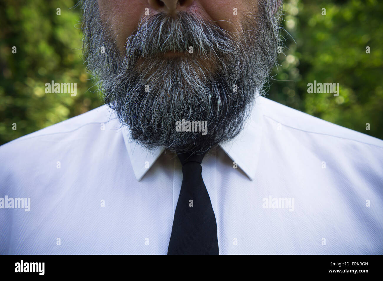 Homme barbu, beard, poivre et sel, couleur noir chemise blanche, cravate  étroite Photo Stock - Alamy