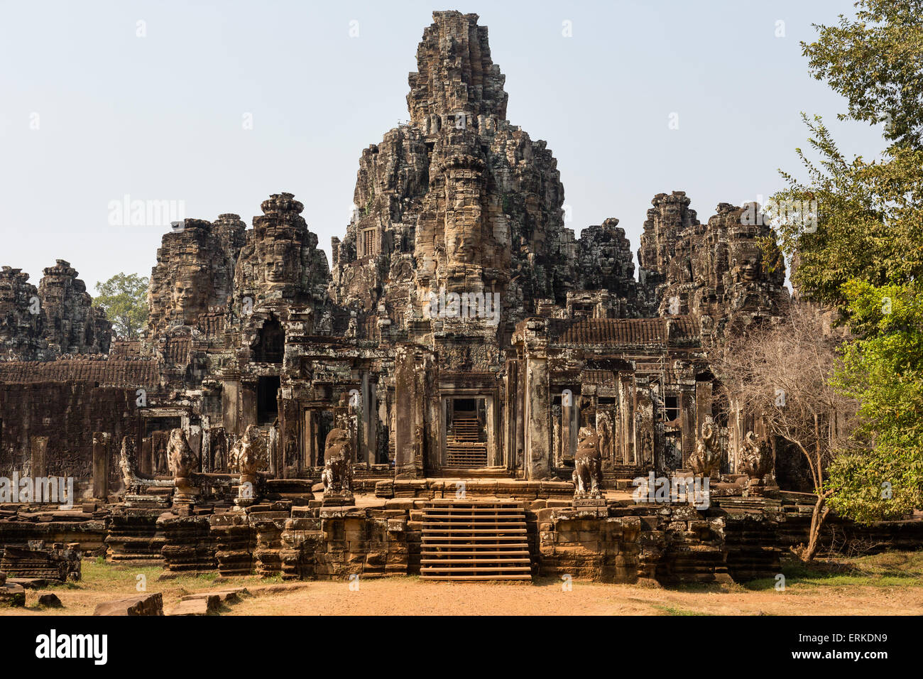 Entrée sud du temple Bayon, Angkor Thom, Siem Reap, Cambodge Banque D'Images