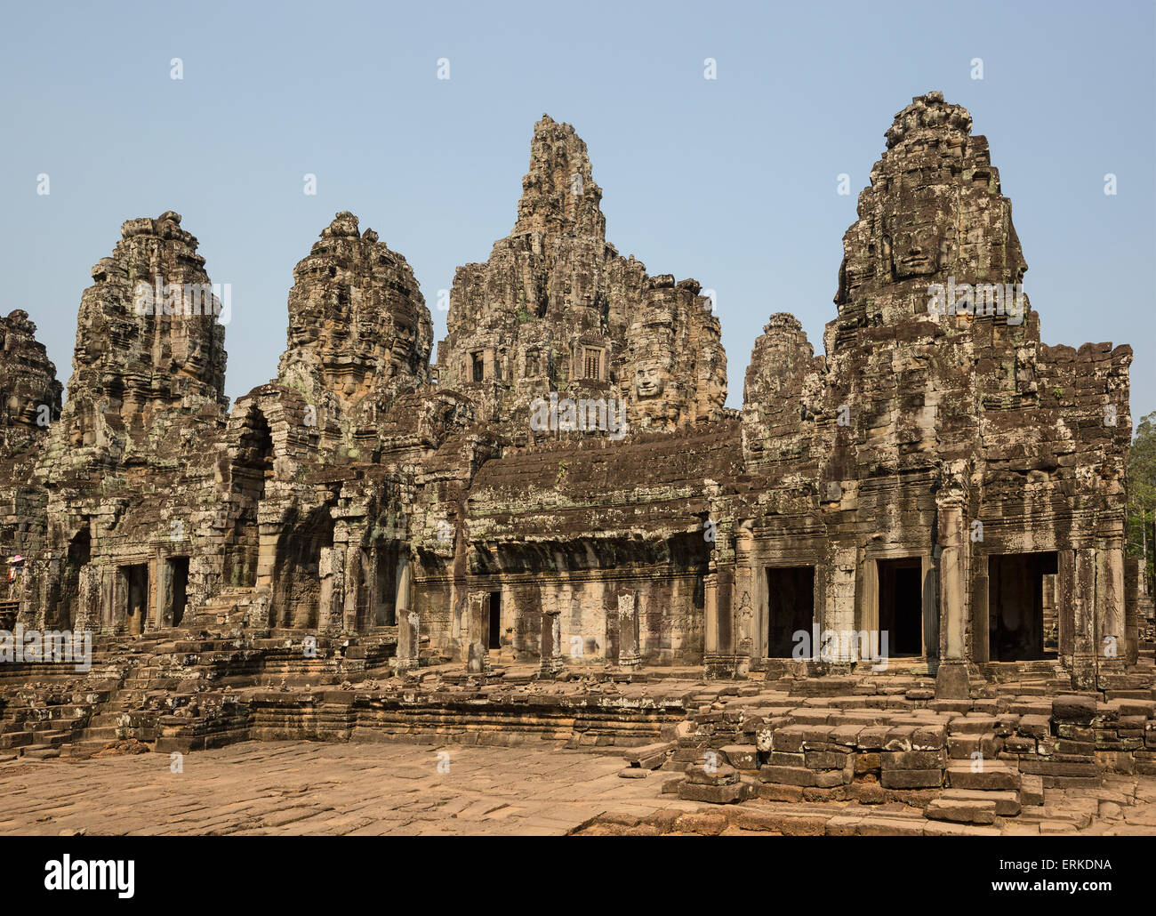 Cour du temple Bayon, galerie de l'ouest, deuxième ville, Angkor Thom, Siem Reap, Cambodge Banque D'Images