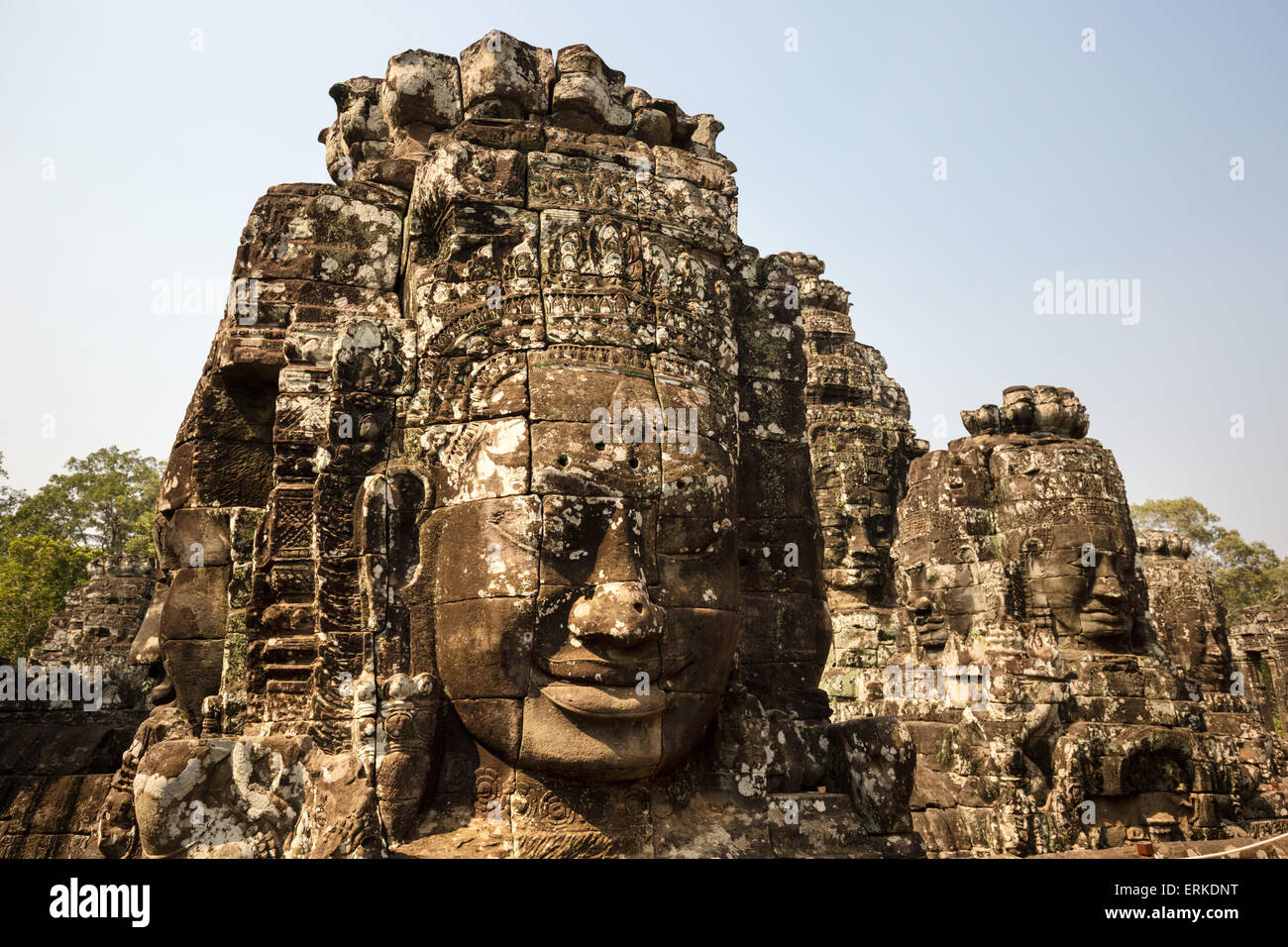 Visages de Bodhisattva Lokeshvara, temple Bayon, Angkor Thom, Siem Reap, Cambodge Banque D'Images