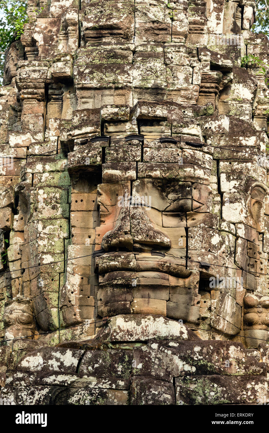 Porte de l'est d'Angkor Thom, porte de la mort, face à Avalokiteśvara tower, détail, Province de Siem Reap, Cambodge Banque D'Images
