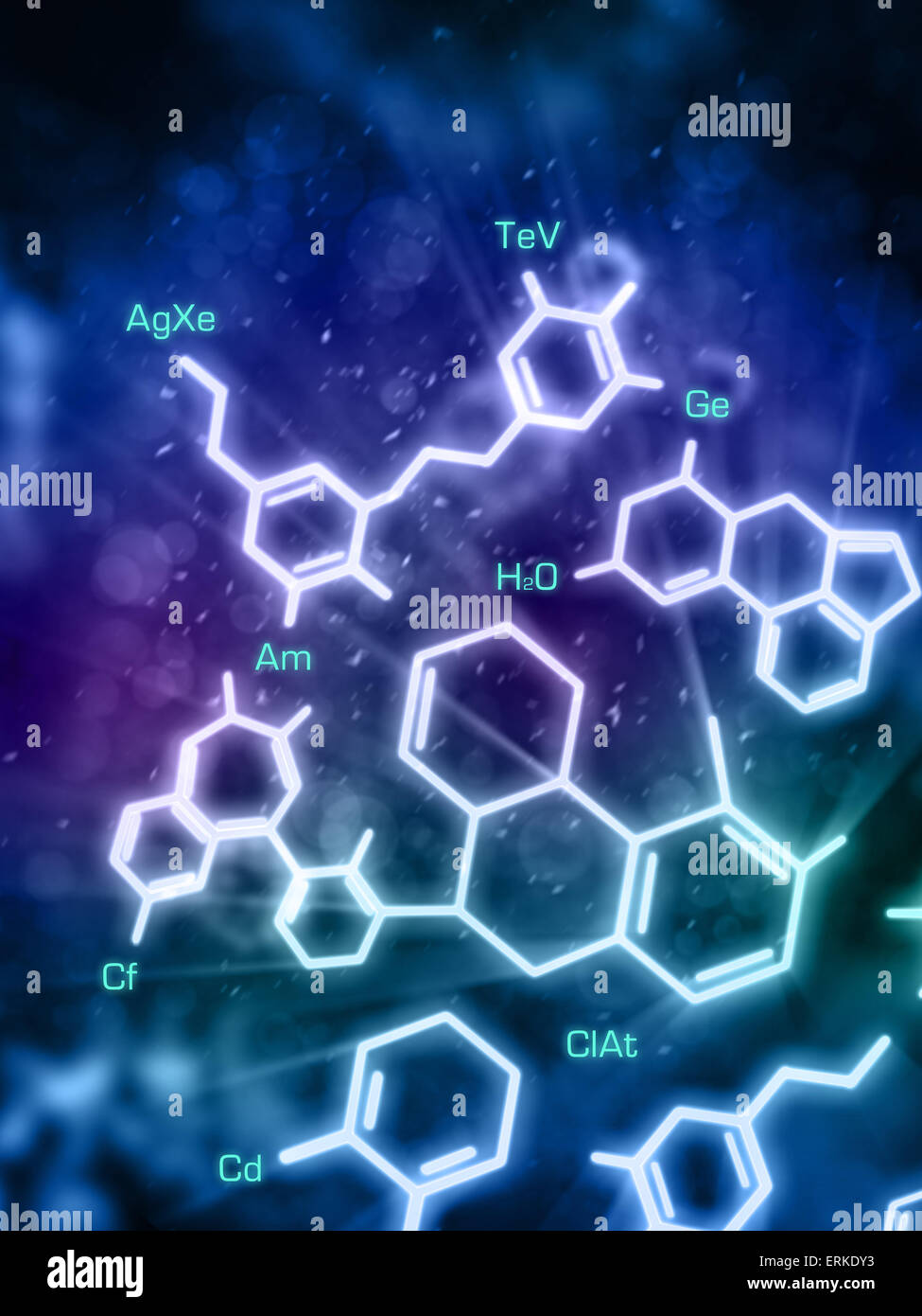 Molécule modèle sur fond bleu-vert Banque D'Images