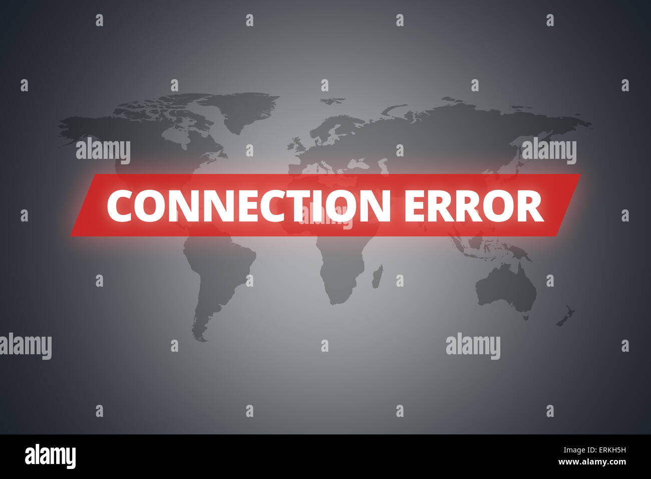 Message d'erreur de connexion sur écran technologique sur dark world map background. Banque D'Images