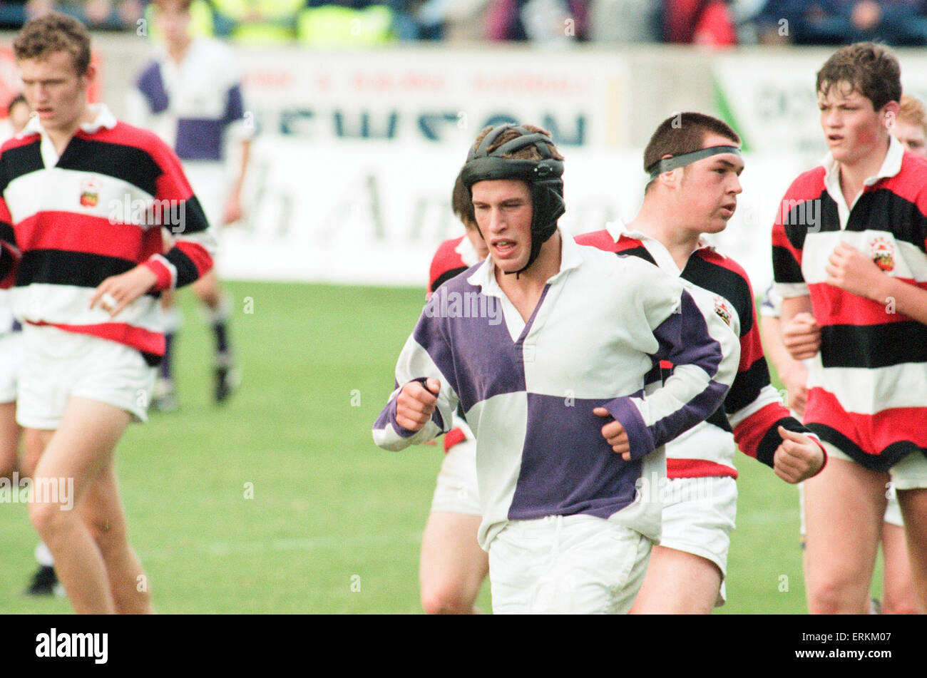 Forthbank Stadium, le 26 septembre 1995. Gavin Hastings fait sa dernière apparition de gros gibier. Il va quitter en tant qu'international après la coupe du monde, mène les barbares contre le comté de Stirling. Le jeu à Forthbank Stadium marque County's passer de sept à la Division des champions nationaux. La princesse Anne, la SRU, patron va regarder son fils Peter Phillips jouer pour une école Gordonstoun XV contre le comté de moins de 18 ans à 2,15 dans un rideau- raiser. Banque D'Images