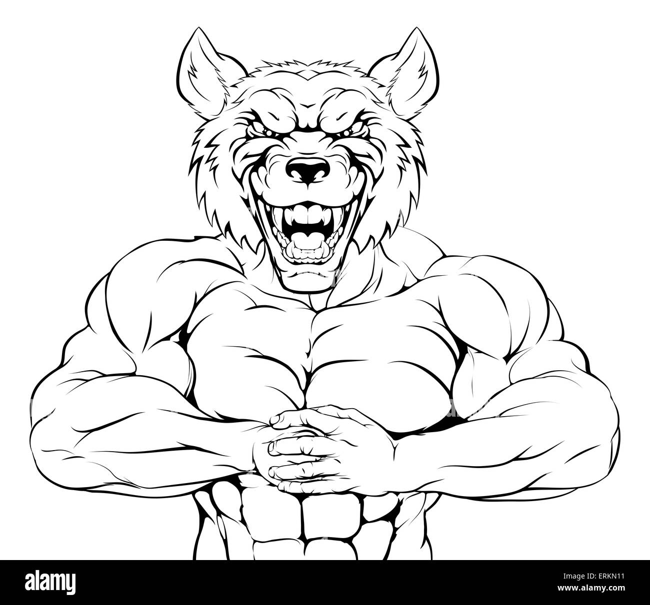 Mascotte de loup ou caractère mascot sport prêt pour un combat Banque D'Images