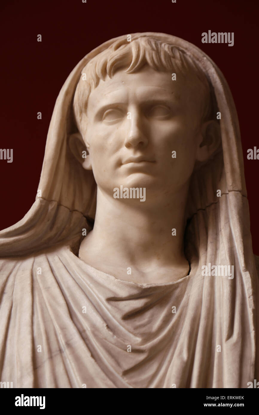 Via Labicana Auguste. Sculpture de l'empereur romain Auguste (63BC-14AD) en tant que pontifex maximus. 12BC. Musée national de Rome. M Banque D'Images