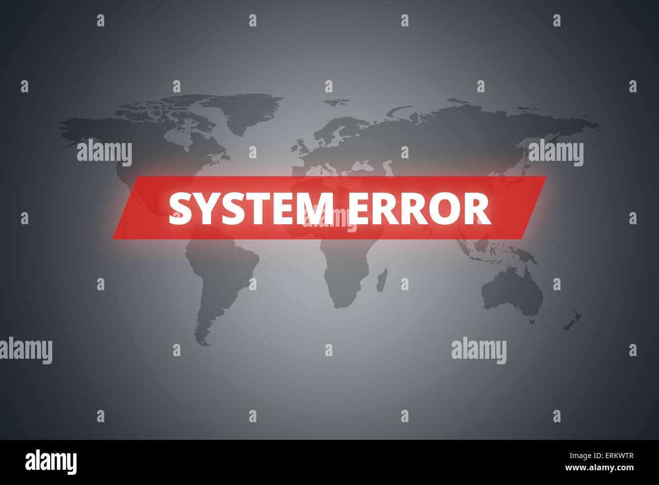 Message d'erreur système sur écran technologique sur dark world map background. Banque D'Images