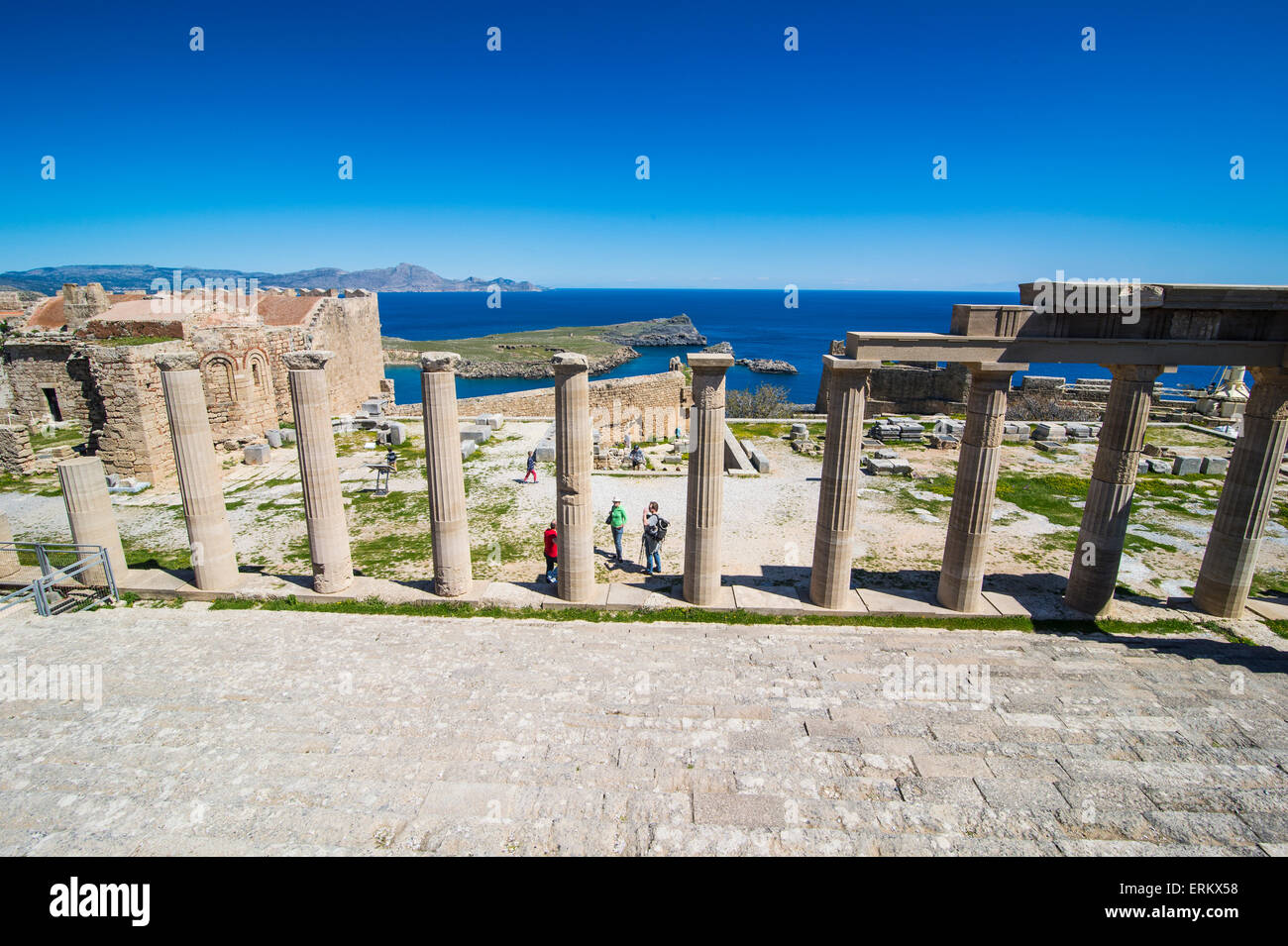 Acropole de Lindos, Rhodes, Dodécanèse, îles grecques, Grèce, Europe Banque D'Images