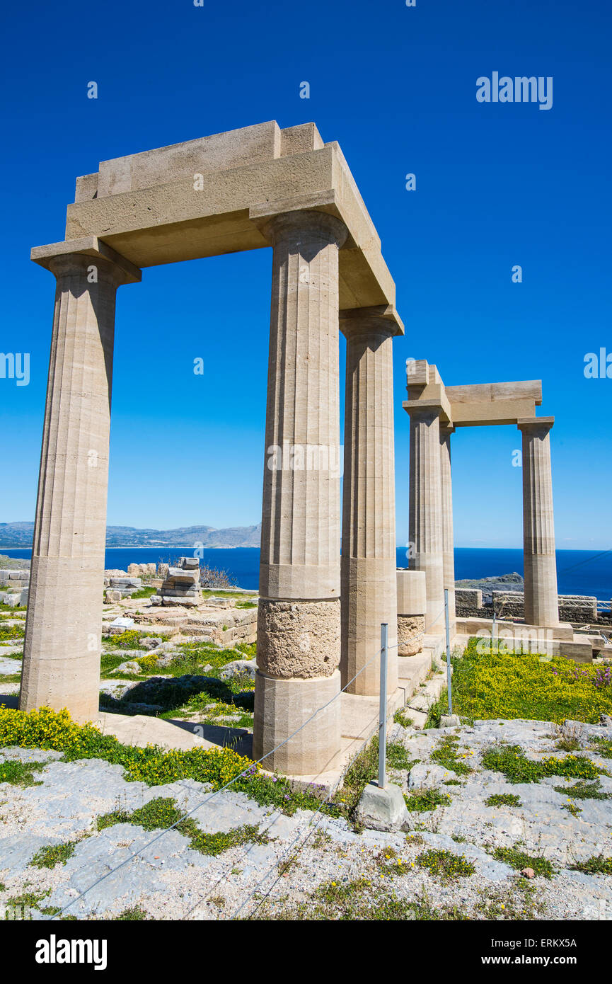 Acropole de Lindos, Rhodes, Dodécanèse, îles grecques, Grèce, Europe Banque D'Images