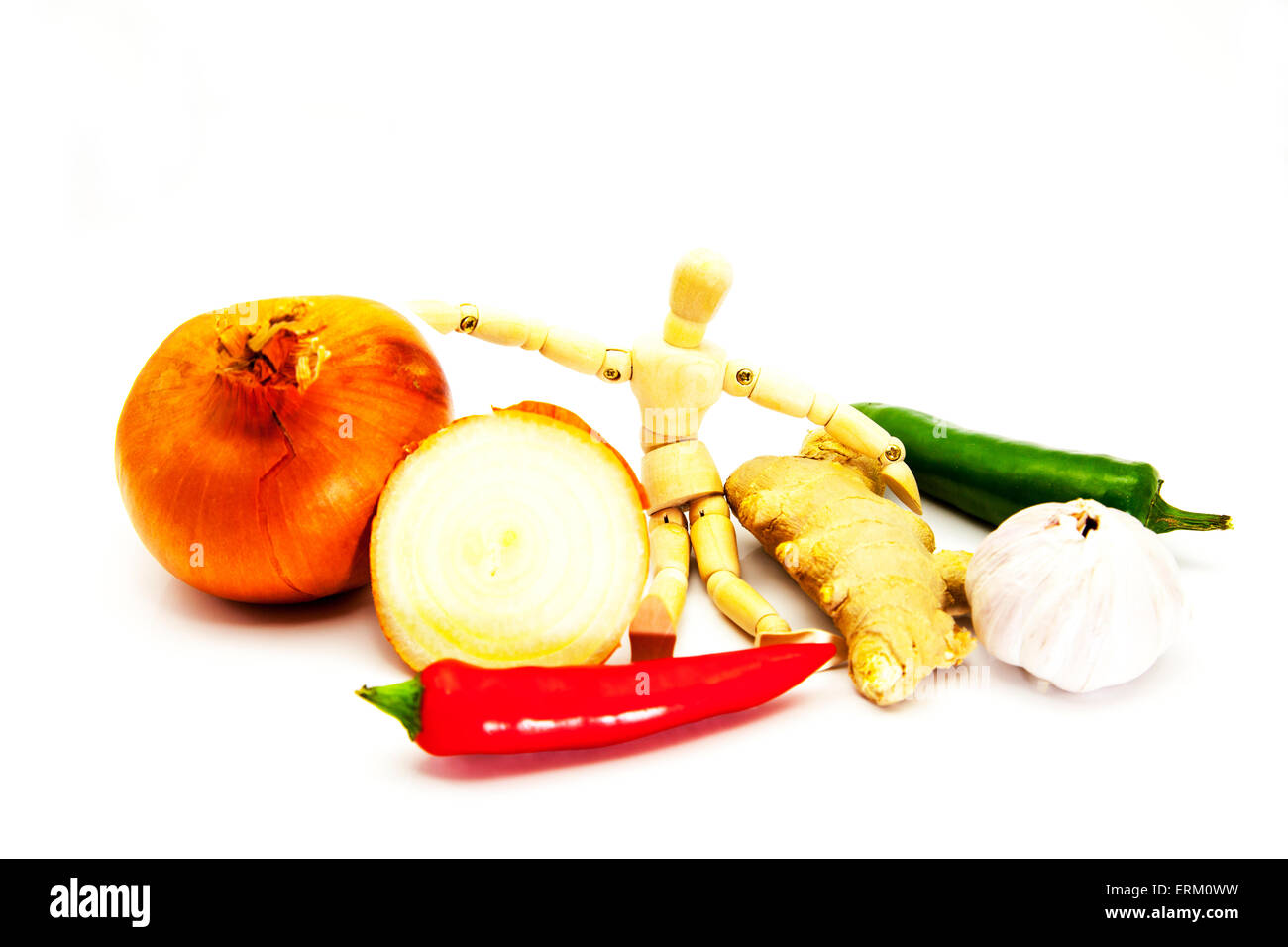 L'ail oignon piment gingembre arôme saveur saine nourriture épicée épices fraîches ingrédients aromatisants alimentaires santé option Banque D'Images