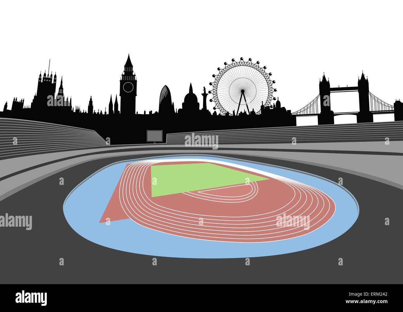 Stade et toits de Londres à l'horizon - vector Illustration de Vecteur