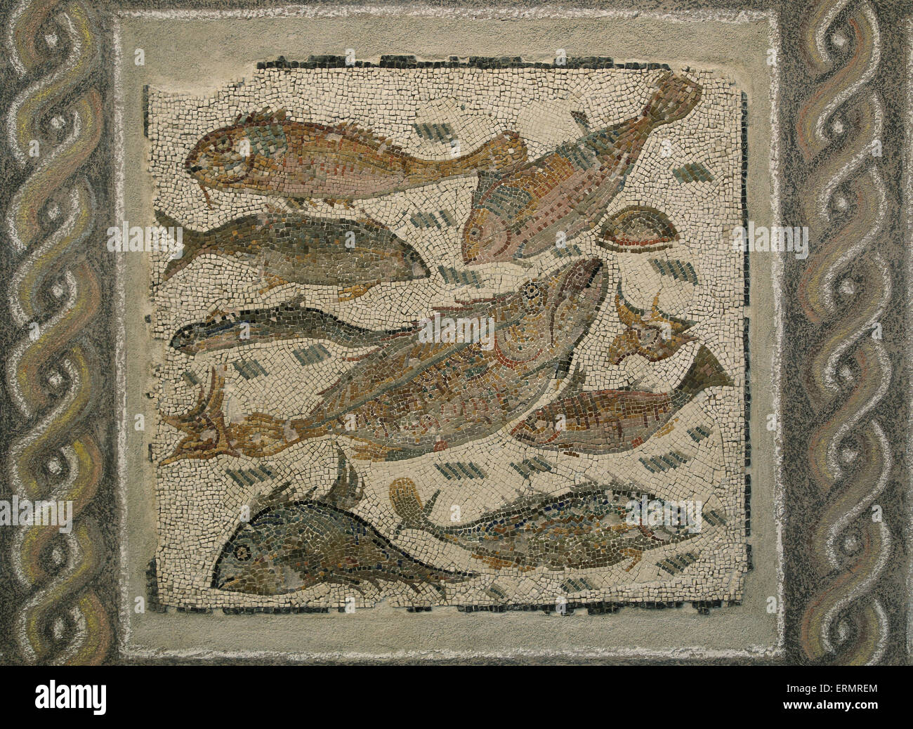 Sol en mosaïque antique avec le poisson. 2ème-3ème siècle. Musée National Romain. Palace Massimo. Rome. L'Italie. Banque D'Images