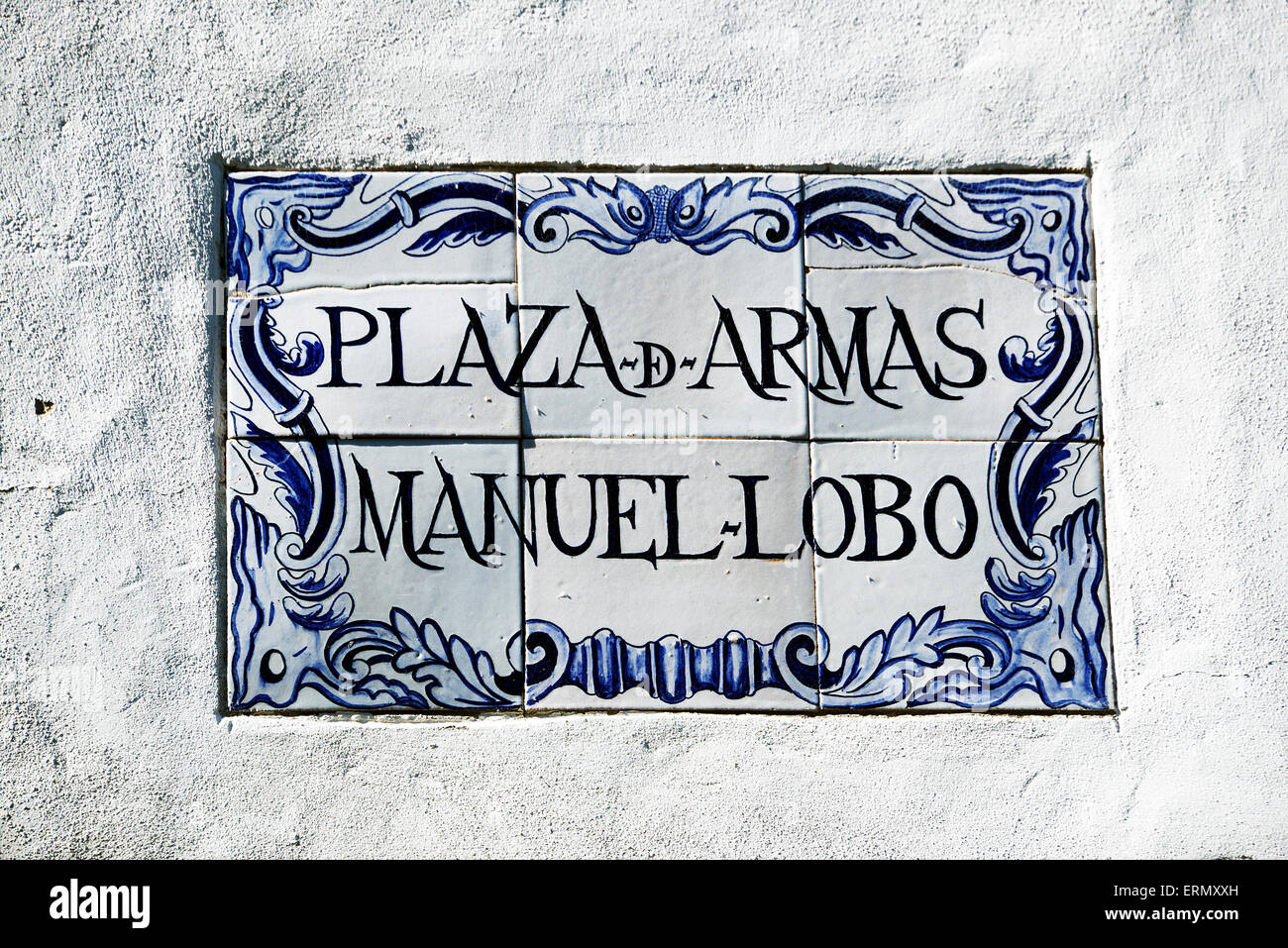 Sol carrelé signer Plaza d' armes quartier colonial historique de Colonia del Sacramento en Uruguay Banque D'Images