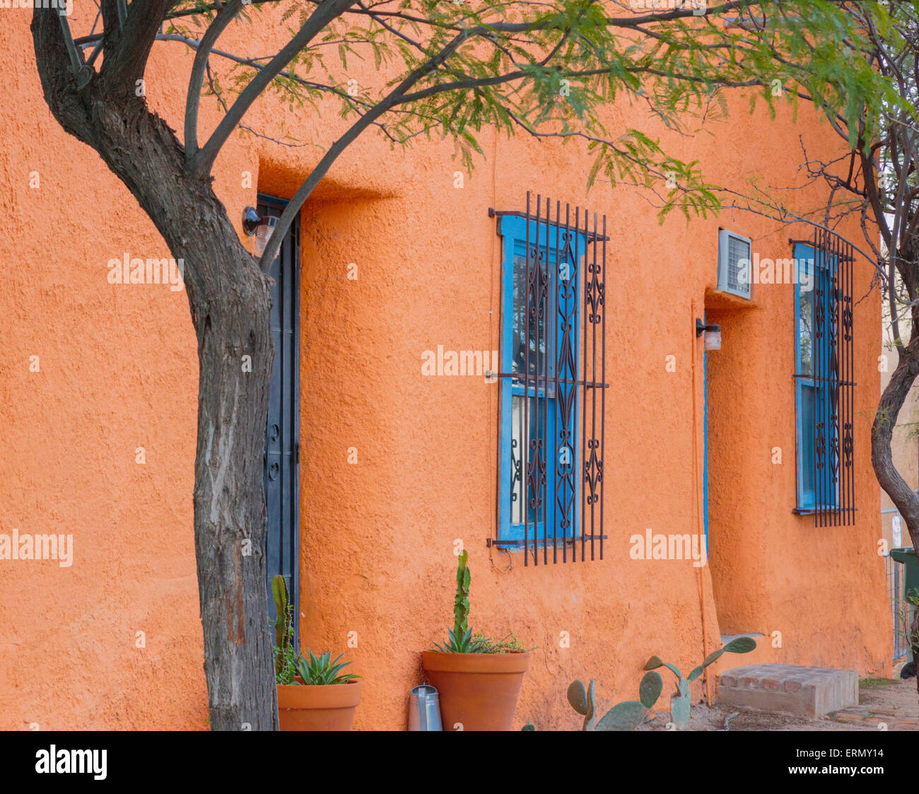 Vue rapprochée d'une habitation d'Adobe, Tucson Arizona Banque D'Images