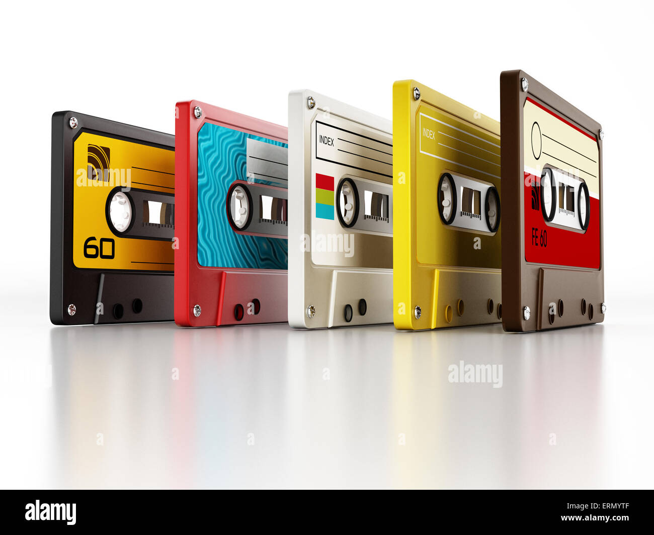 Cassettes audio isolé sur fond blanc Banque D'Images