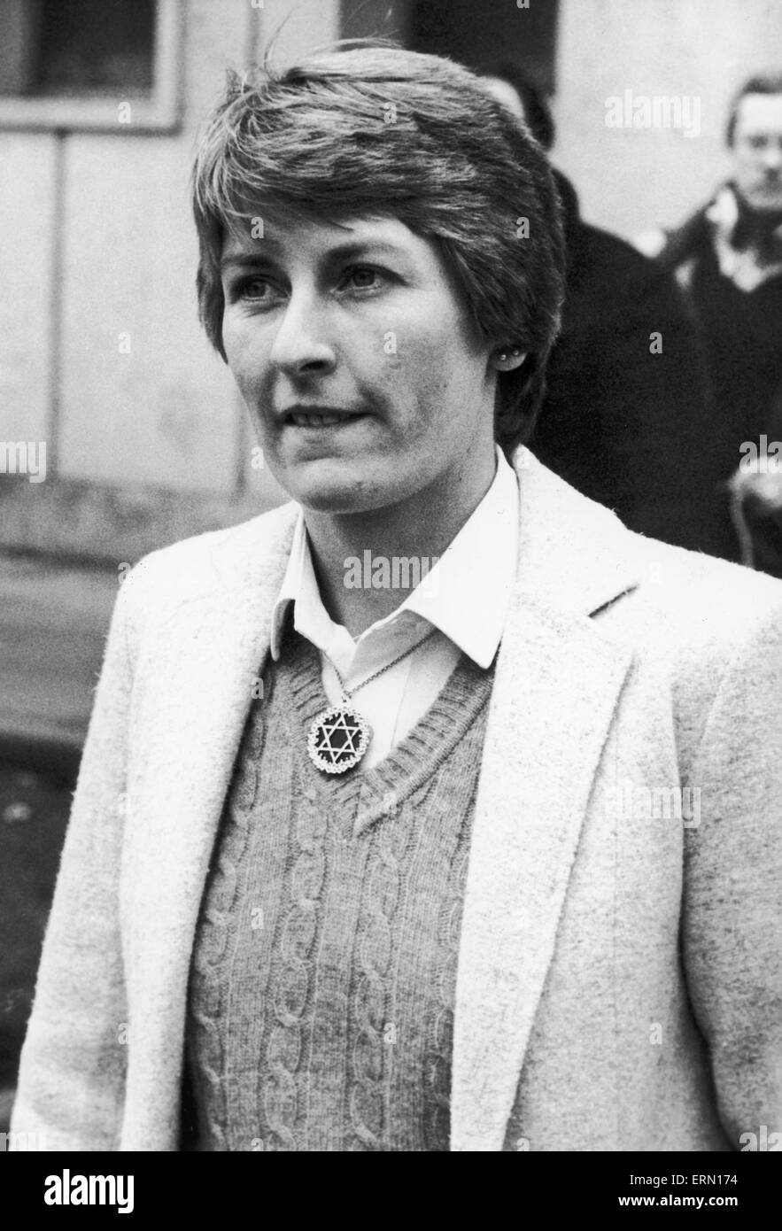 Janet Ross, ancien secrétaire de l'actrice Julie Goodyear, mars 1982. Banque D'Images