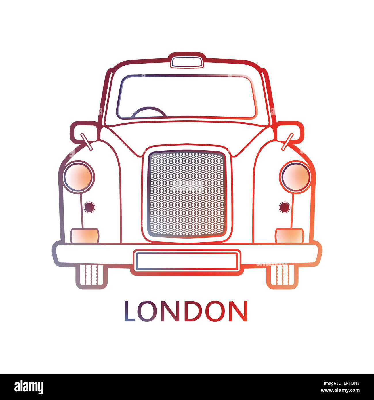Symbole de Londres - taxi noir et couleur - icône graphique linéaire - contour design moderne - modèle illustration - silhouette Banque D'Images