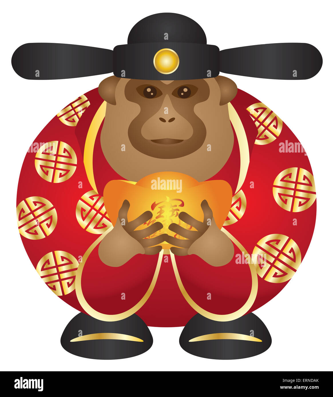 2016 Nouvelle Année lunaire chinoise singe dieu argent Zodiaque avec barres d'or et d'argent Symbole de texte chinois et Trésor Color Illustrat Banque D'Images