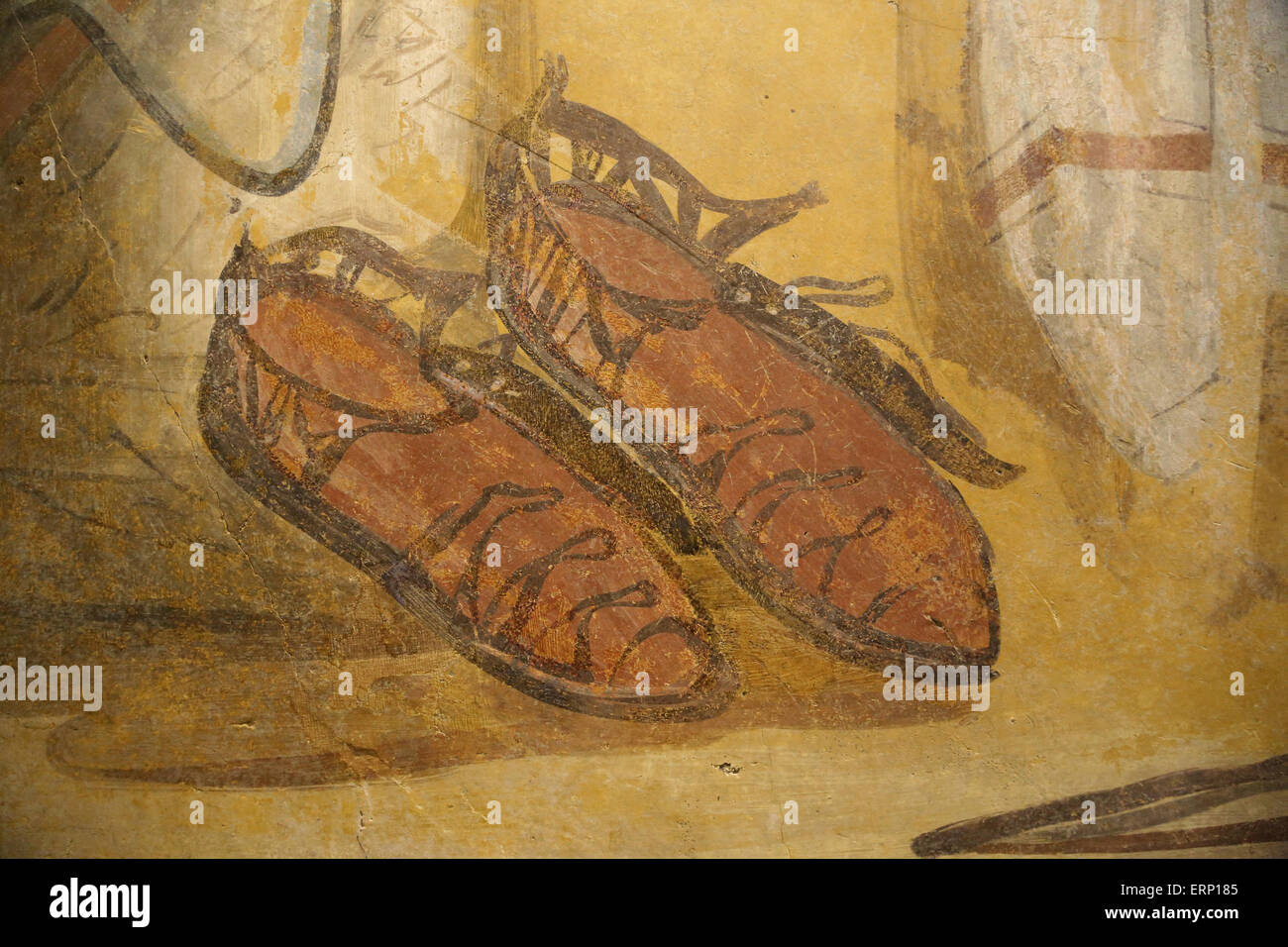 Époque Romaine. La peinture murale. Détail sandales caligae (ou calceus). Rome. L'Italie. Banque D'Images