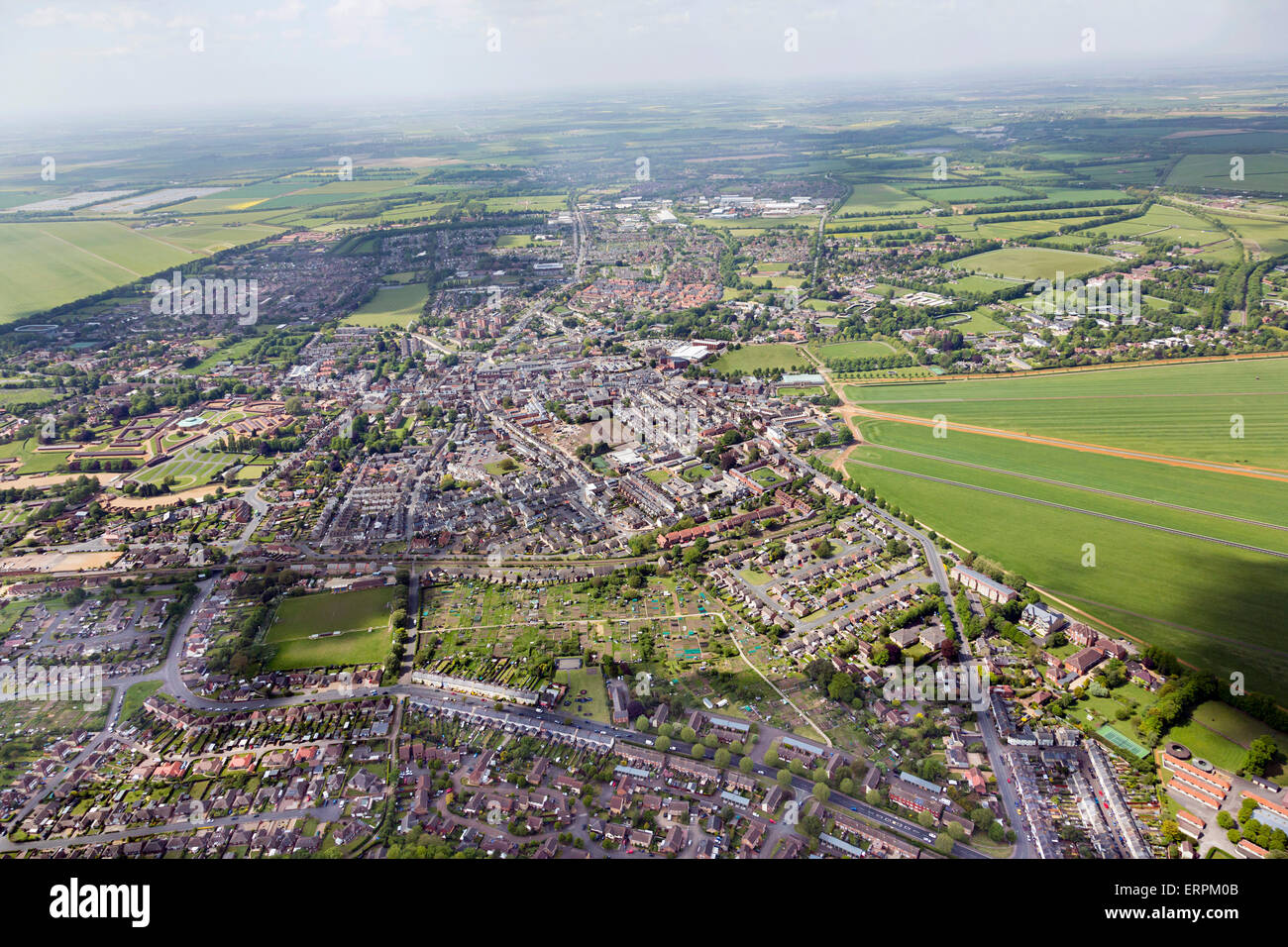 Vue aérienne du centre-ville de Newmarket dans le Suffolk, UK Banque D'Images