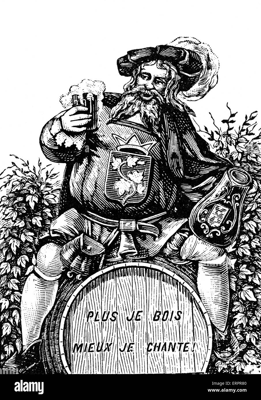 Man drinking beer, illustration historique. Banque D'Images