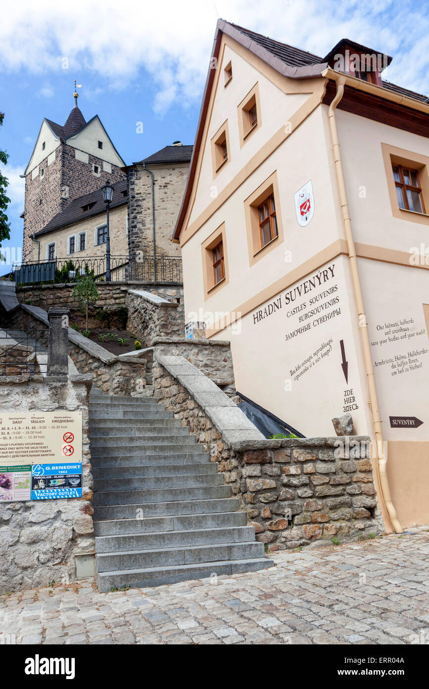 Historique de la vieille ville de Loket nad Ohri, mesures pour le château, région de Karlovy Vary, en Bohême de l'ouest, République Tchèque Banque D'Images