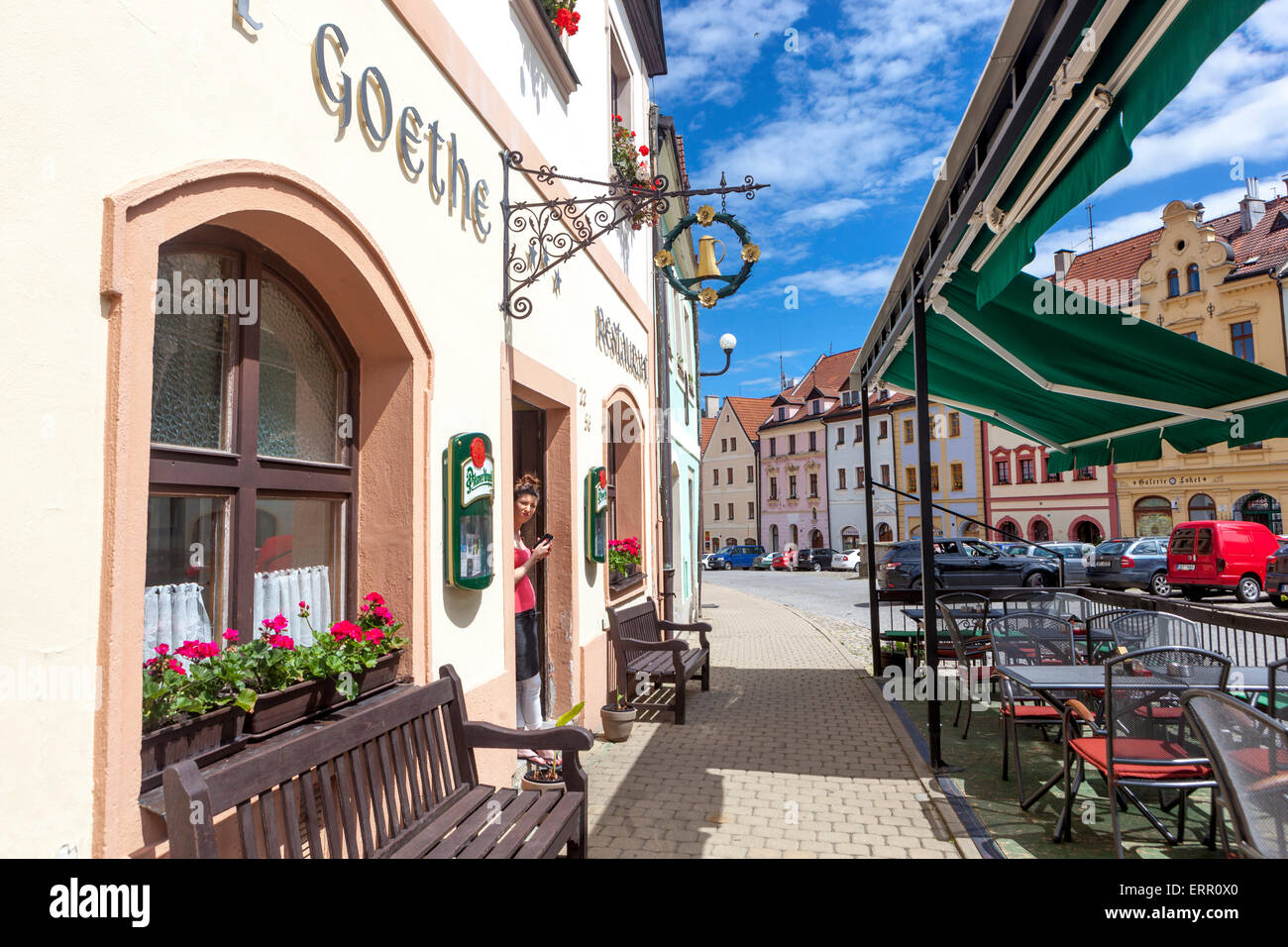 Historique de la vieille ville de Loket nad Ohri, Goethe hotel, République Tchèque Banque D'Images