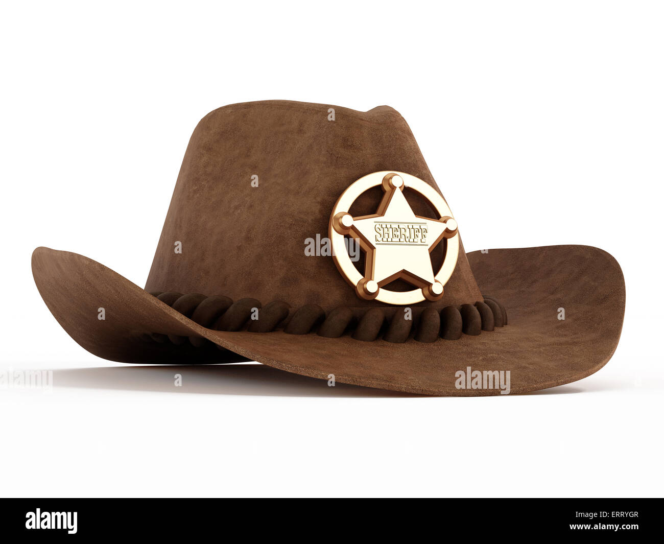 Chapeau de Cowboy avec badge de shérif isolé sur fond blanc Banque D'Images